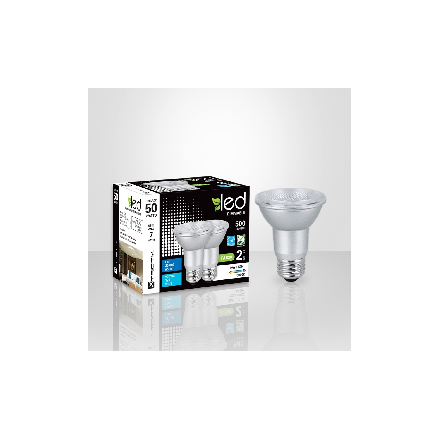 Xtricity ampoules DEL PAR20/7W/120V/E26/500L/ES/5000k dim 2 un.