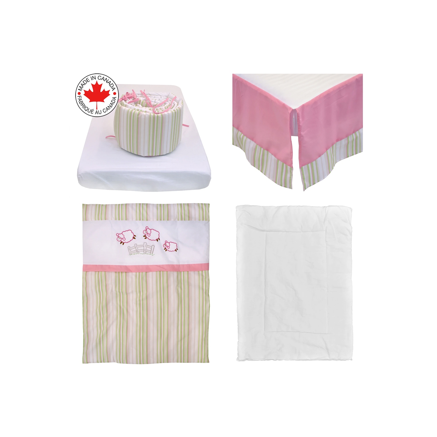 Bebelelo - 5 pieces bedding for baby - pink and green with a Sheep pattern