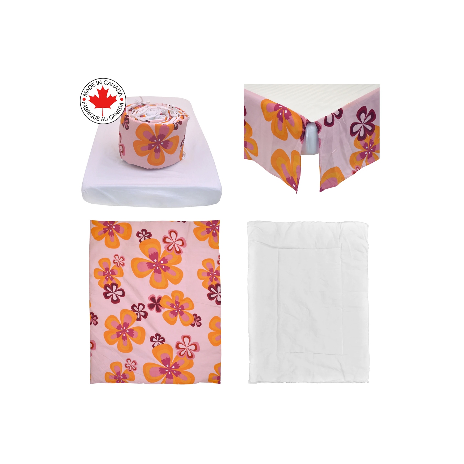 Bebelelo - 5 pieces bedding for baby – pink, orange and fuschia with a flower pattern