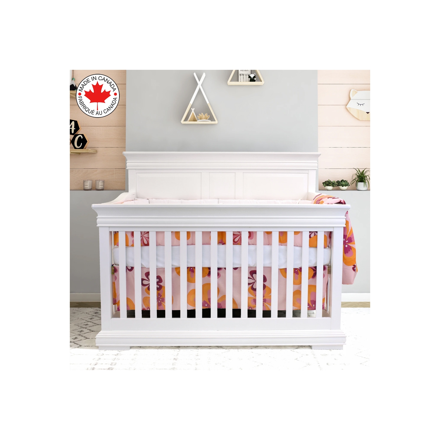 Bebelelo - 5 pieces bedding for baby – pink, orange and fuschia with a flower pattern