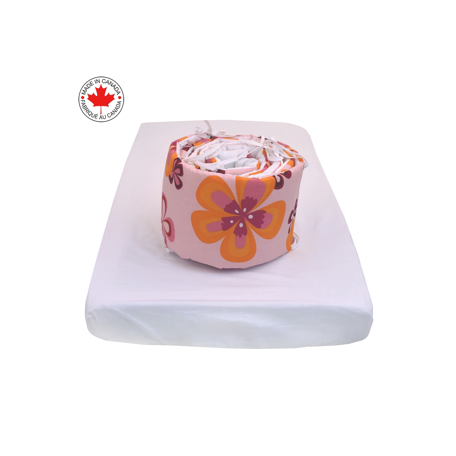 Bebelelo - 5 pieces bedding for baby – pink, orange and fuschia with a flower pattern