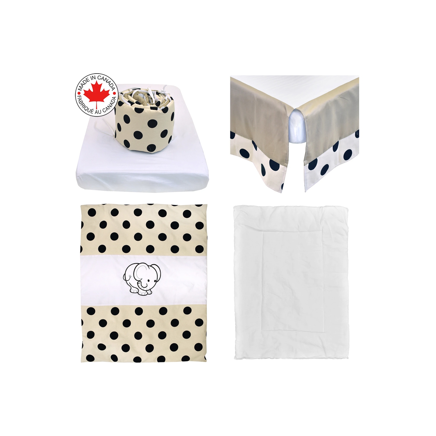 Bebelelo - 5 pieces bedding for baby - beige and dark brown with an Elephant pattern