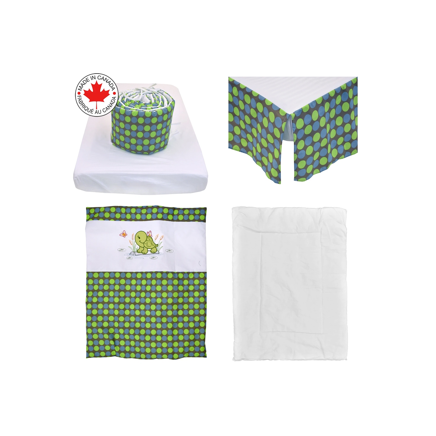 Bebelelo - 5 pieces bedding for baby – brown, green and blue with a Turtle pattern