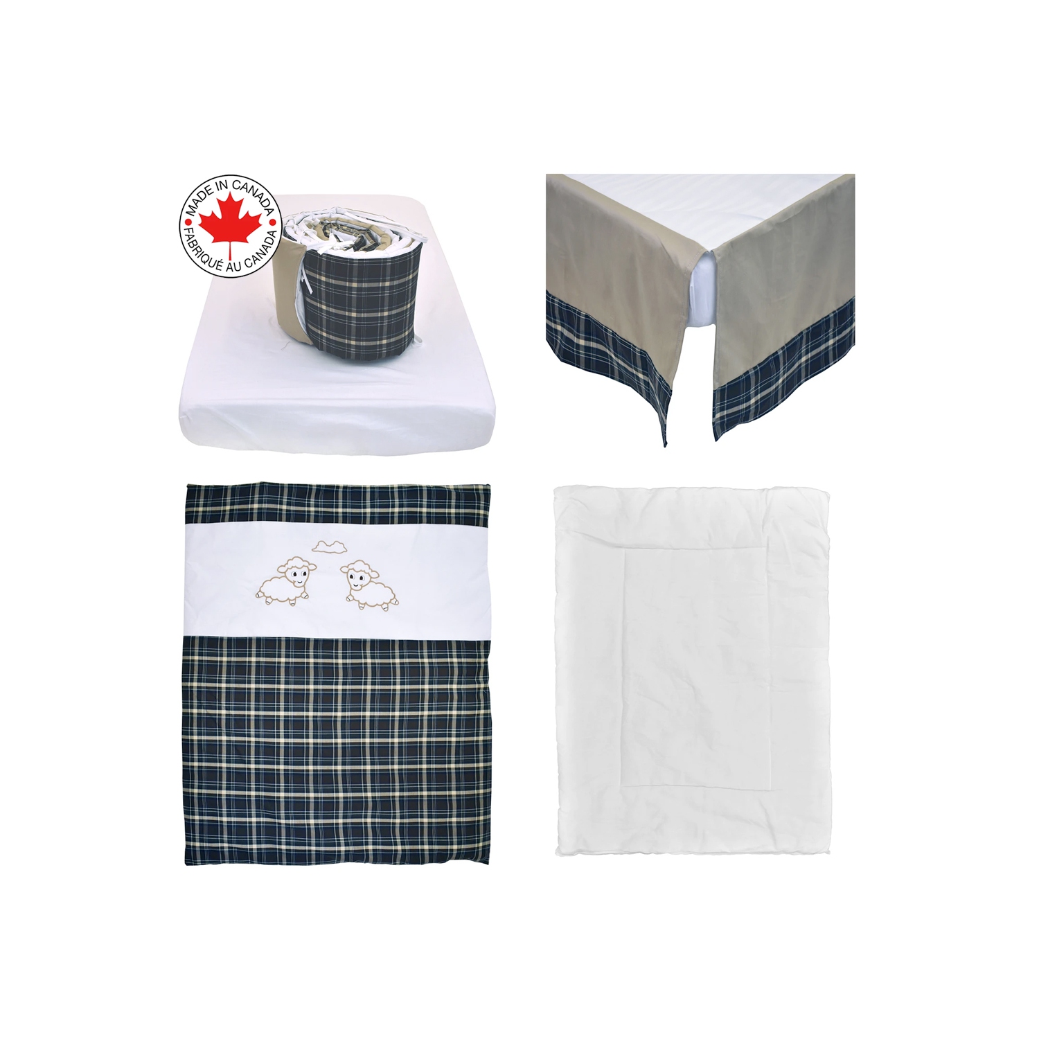 Bebelelo - 5 pieces bedding for baby – navy blue and brown with a Sheep pattern