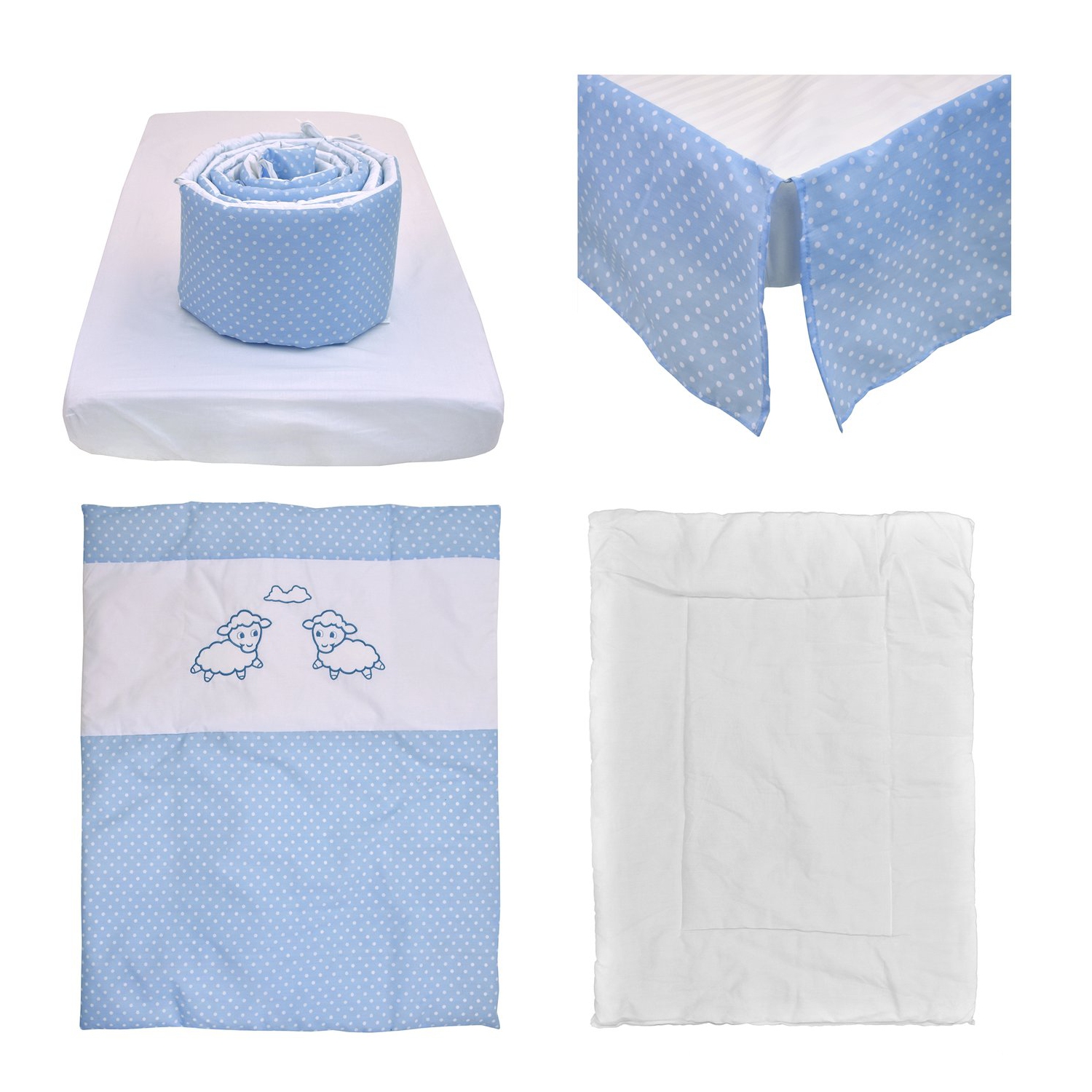 Belelo - 5 pièces de literie pour bébé - bleu et blanc avec un motif de mouton