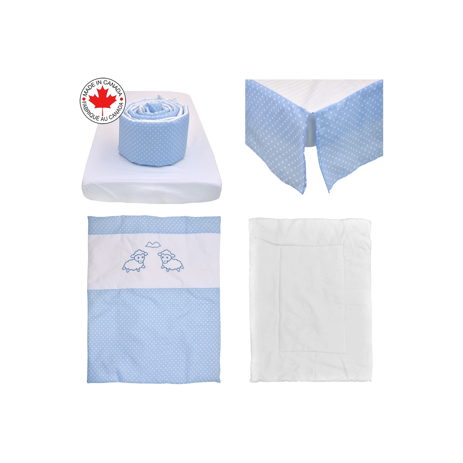 Belelo - 5 pièces de literie pour bébé - bleu et blanc avec un motif de mouton