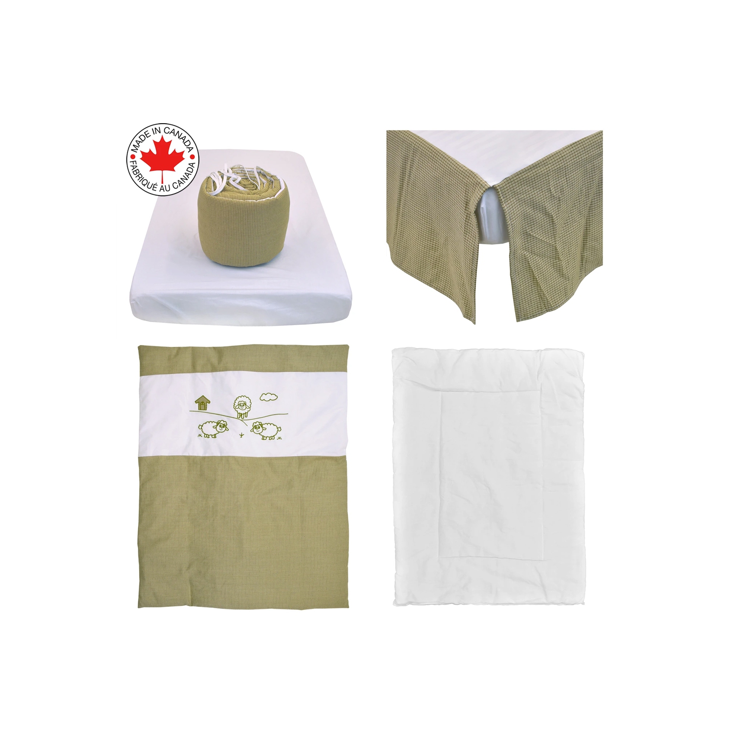 Berello - 5 pièces de literie pour bébé - beige et vert avec un motif de mouton