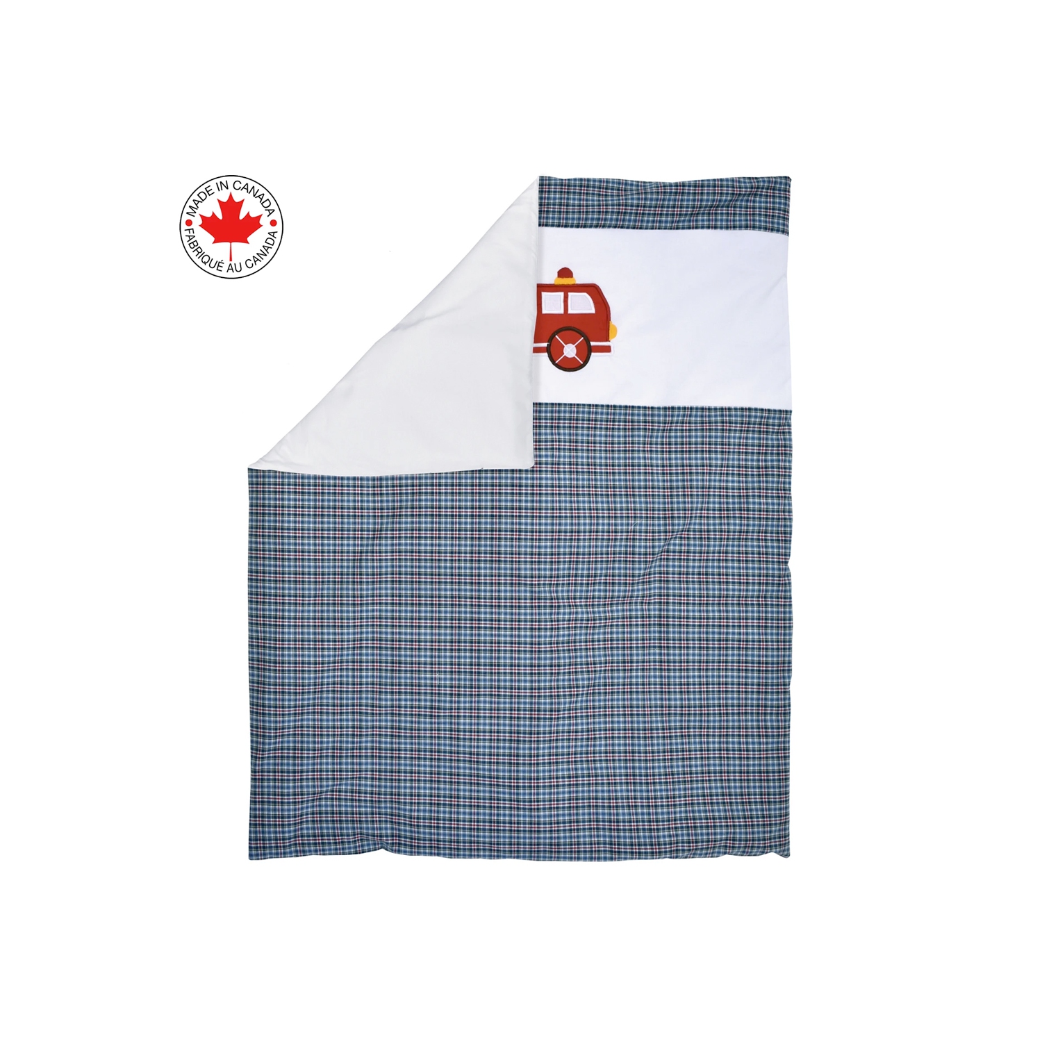 Bebelelo - 5 pieces bedding for baby - blue and red with a firefighter truck pattern