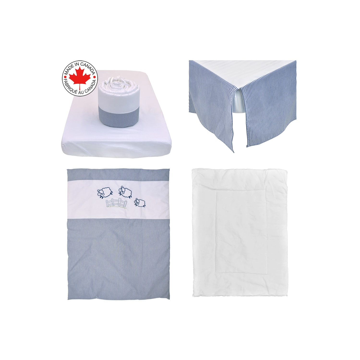 Belelo - 5 pièces de literie pour bébé - bleu et blanc avec un motif de mouton