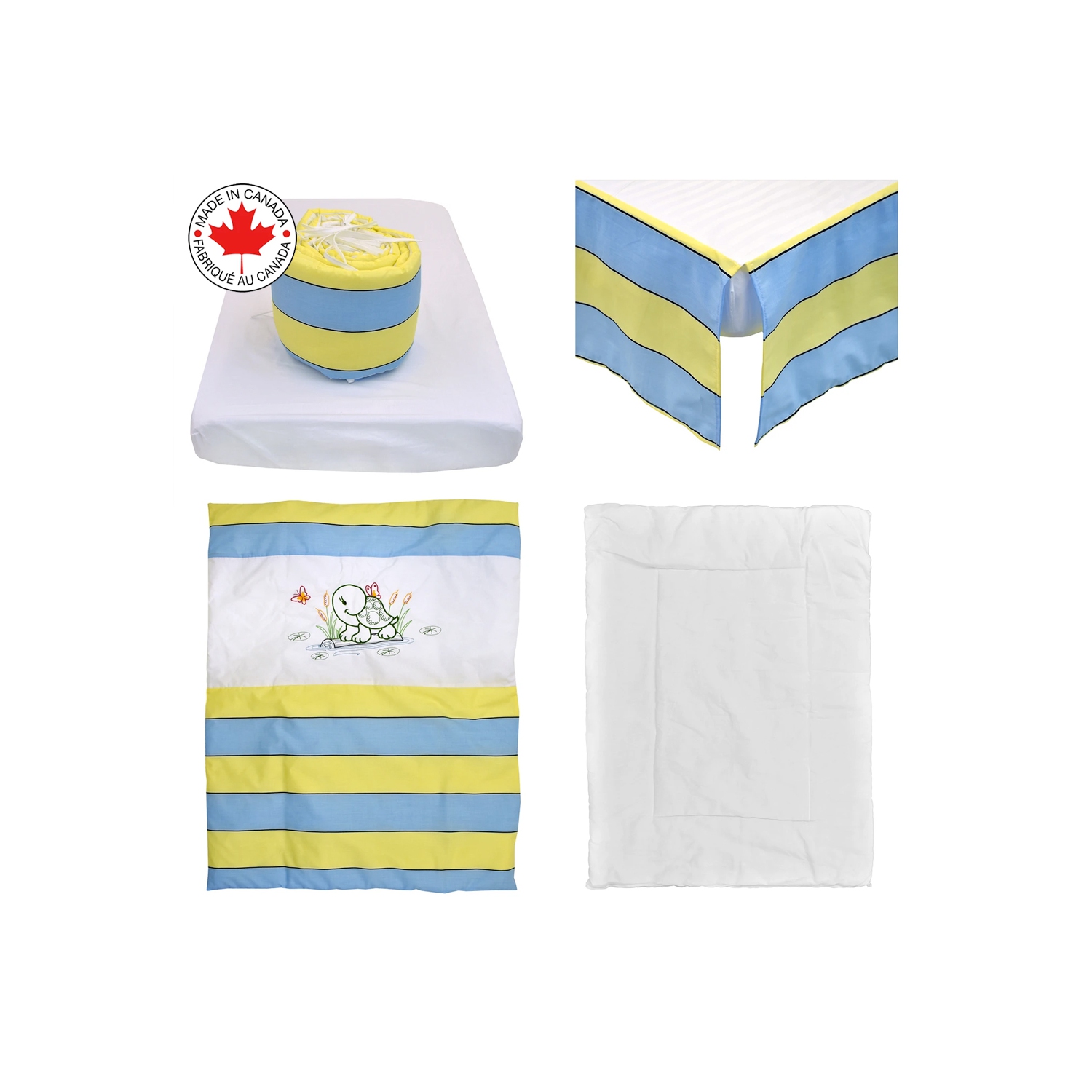 Bebelelo - 5 pieces bedding for baby - yellow and blue with a Turtle pattern