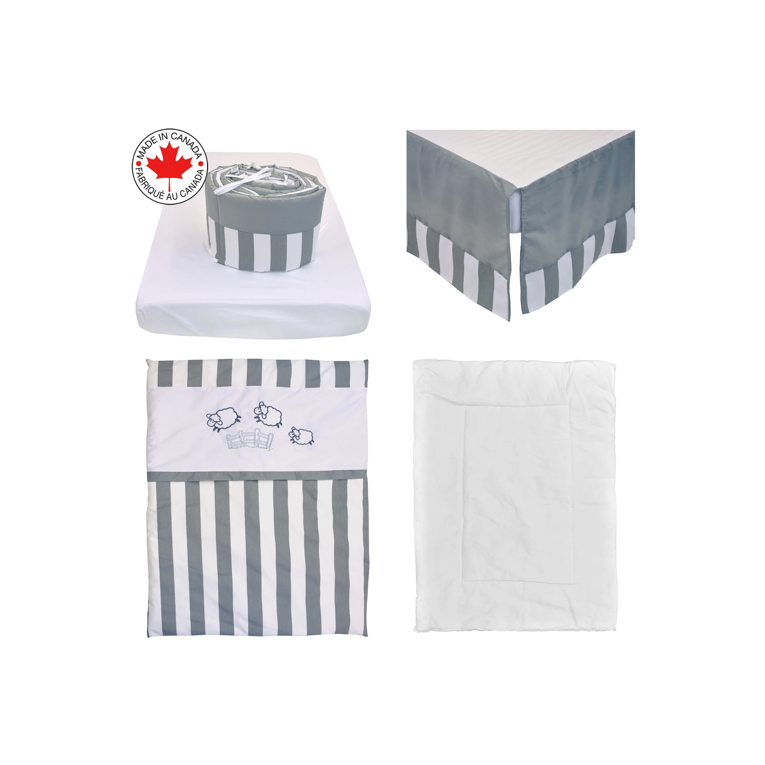 Belelo - 5 pièces de literie pour bébé - gris et blanc avec un motif de mouton