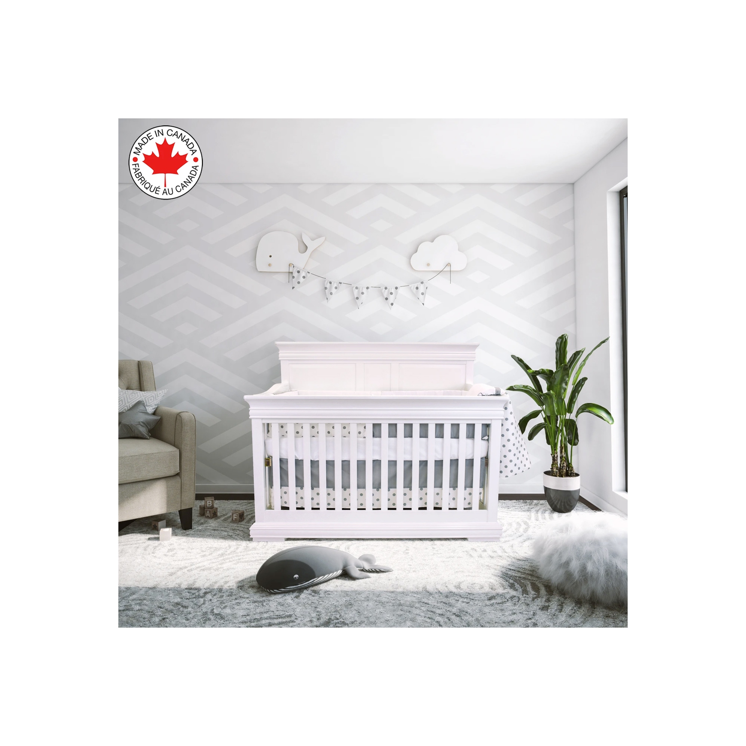 Belelo - 5 pièces de literie pour bébé - gris et blanc avec un motif d’éléphant