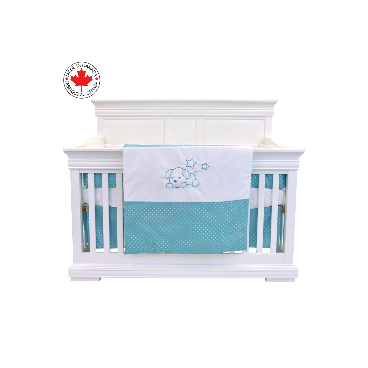 Belelo - 5 articles de literie pour bébé - turquoise et blanc avec un motif de chien dormant