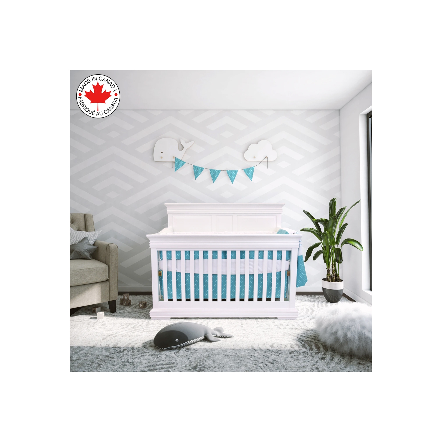 Belelo - 5 articles de literie pour bébé - turquoise et blanc avec un motif de chien dormant
