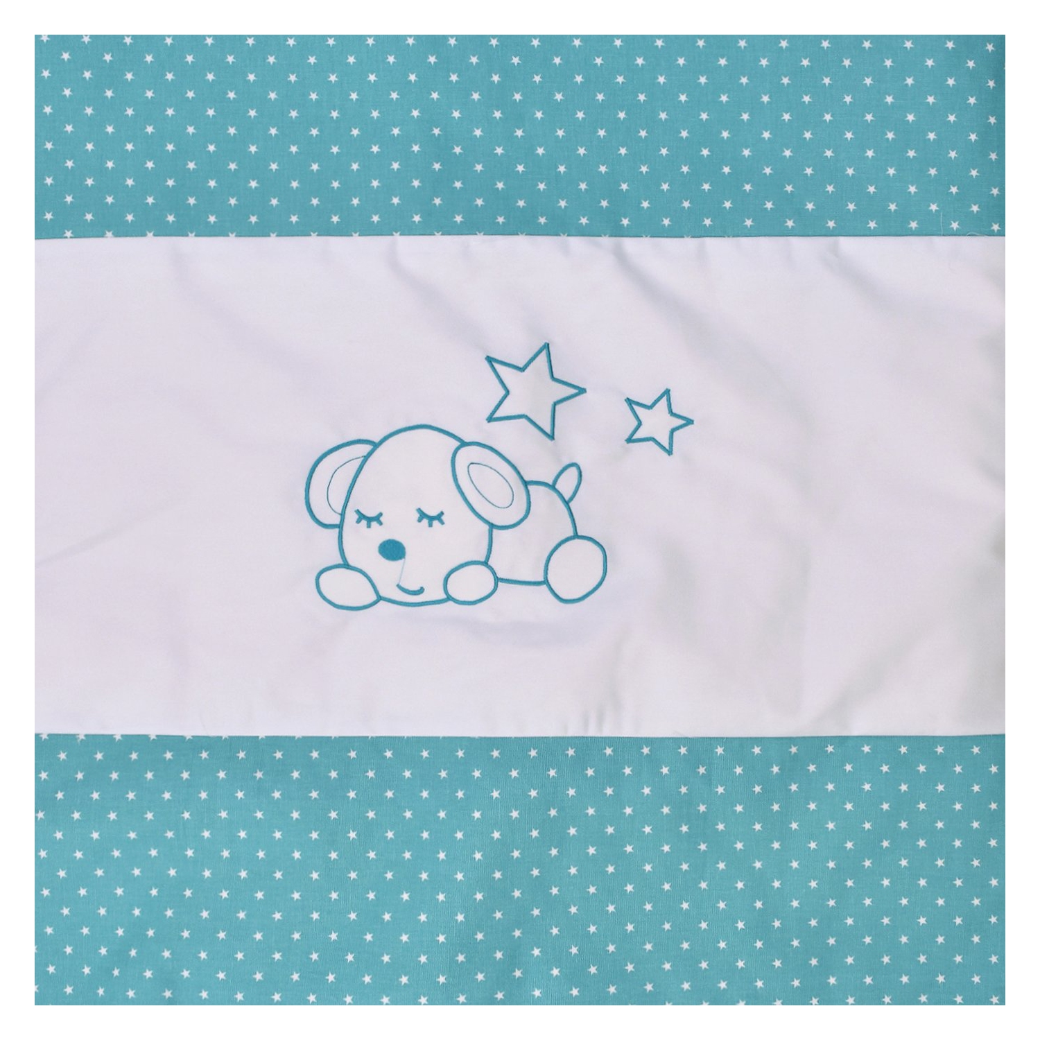Belelo - 5 articles de literie pour bébé - turquoise et blanc avec un motif de chien dormant