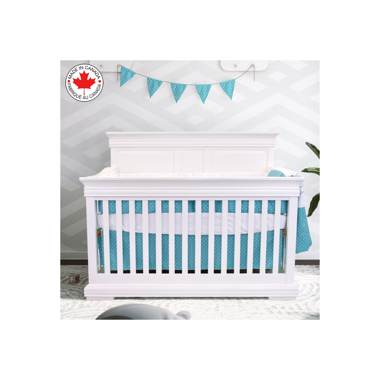 Belelo - 5 articles de literie pour bébé - turquoise et blanc avec un motif de chien dormant