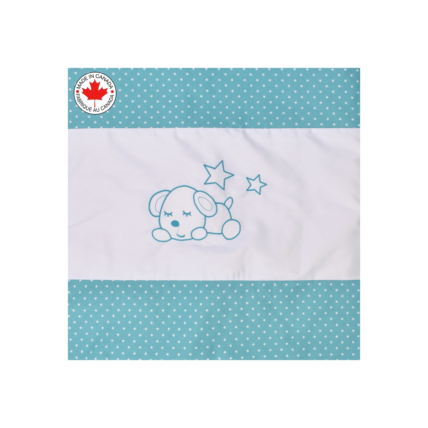 Belelo - 5 articles de literie pour bébé - turquoise et blanc avec un motif de chien dormant