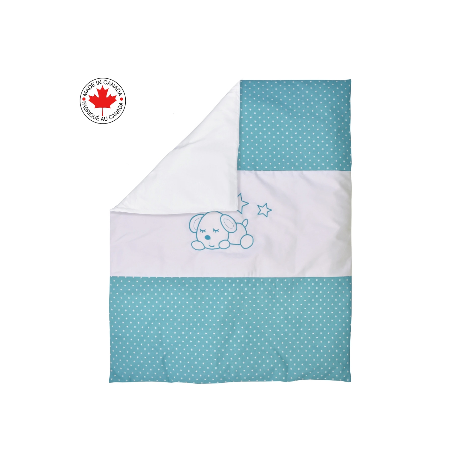 Belelo - 5 articles de literie pour bébé - turquoise et blanc avec un motif de chien dormant