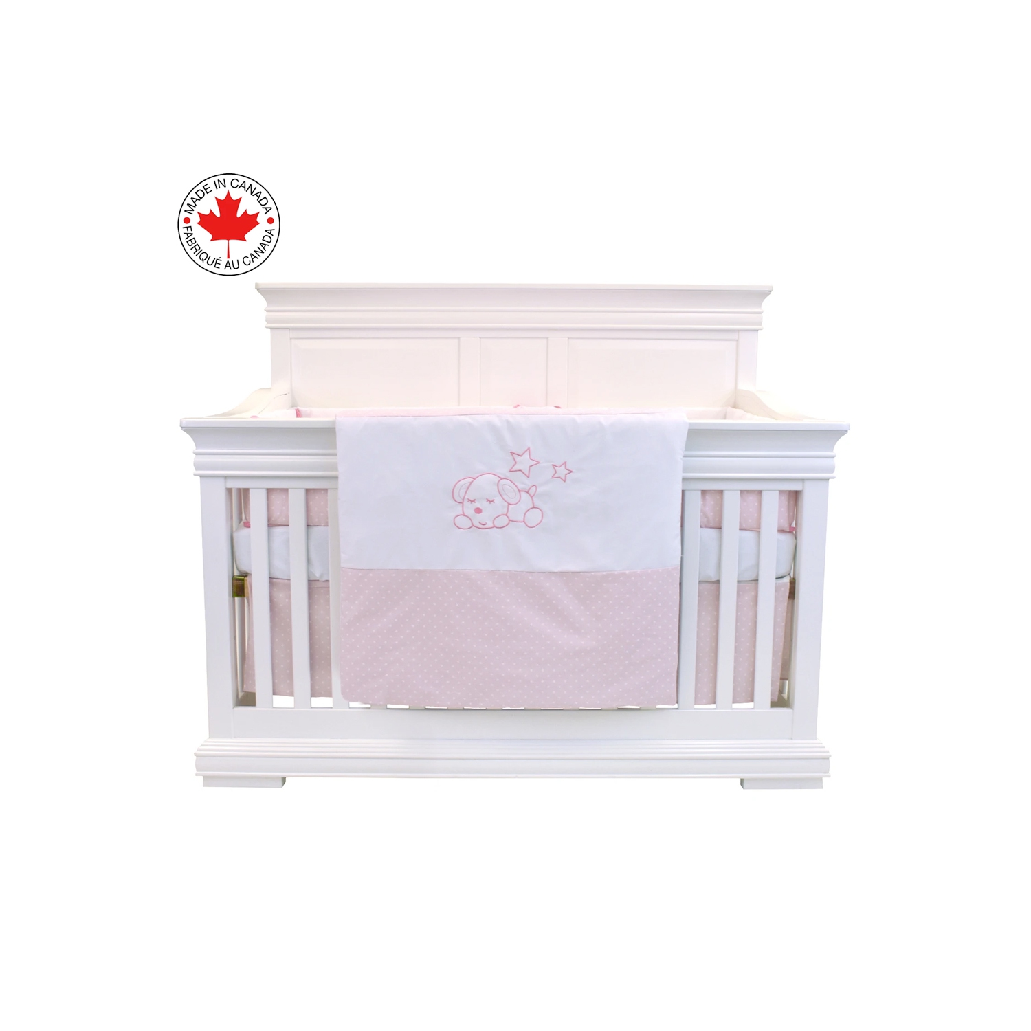 Bebelelo - 5 pieces bedding for baby - pink and white with a Sleeping Dog pattern