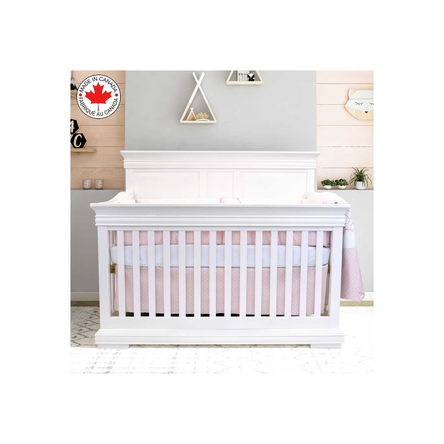 Bebelelo - 5 pieces bedding for baby - pink and white with a Sleeping Dog pattern