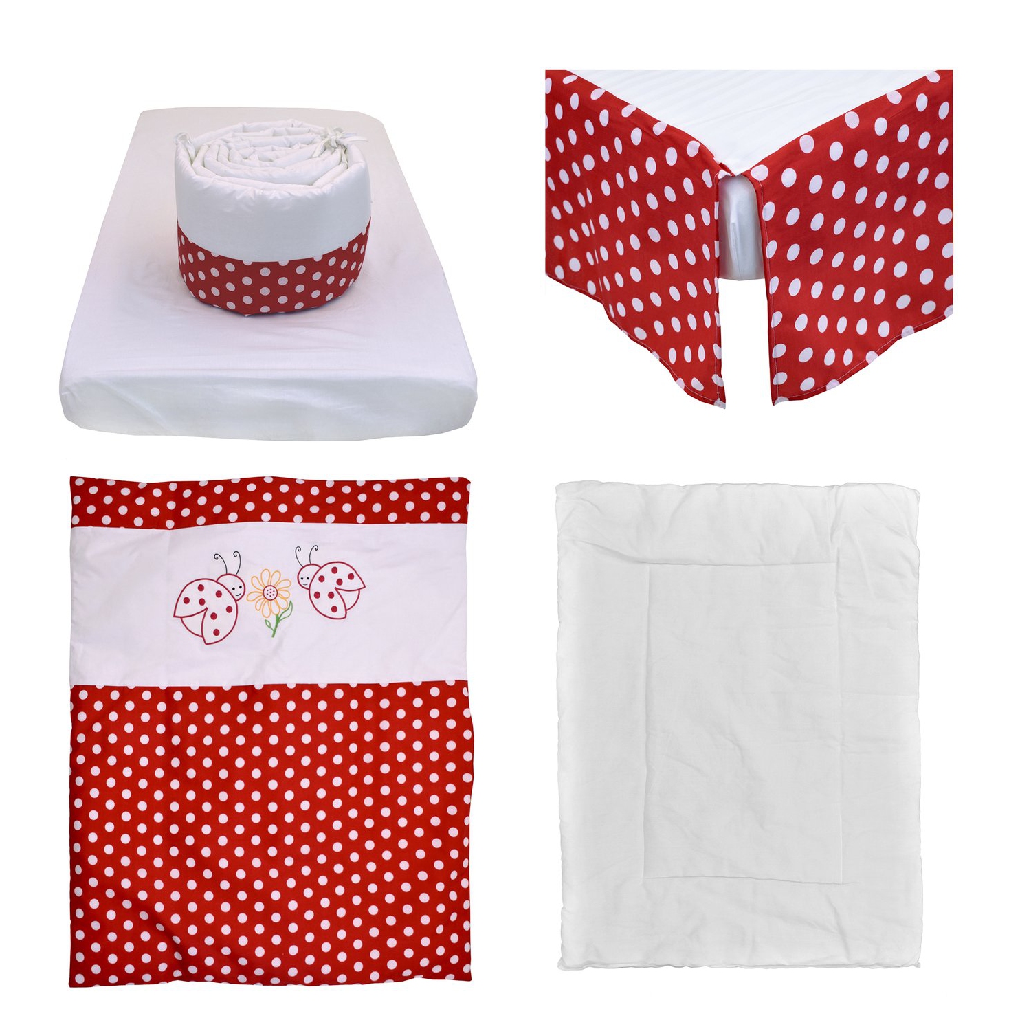 Bebelelo - 5 pieces bedding for baby - red and white with a Ladybug pattern