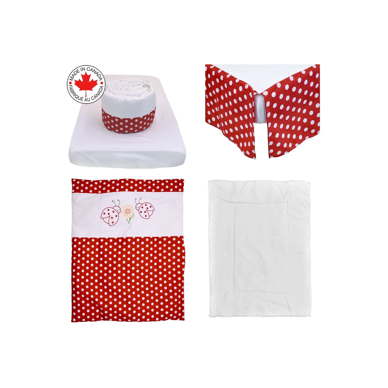 Bebelelo - 5 pieces bedding for baby - red and white with a Ladybug pattern