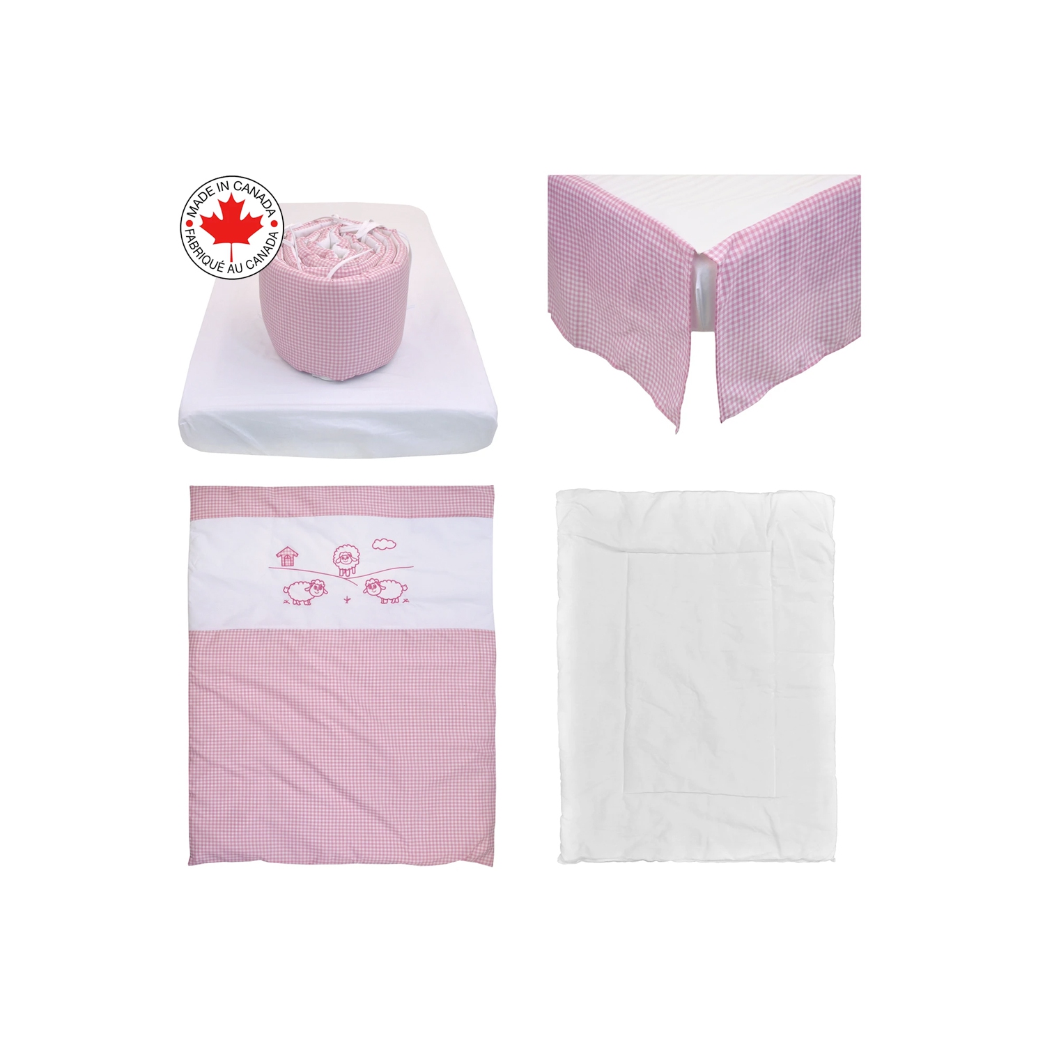 Bebelelo - 5 pieces bedding for baby - pink and white with a Sheep pattern