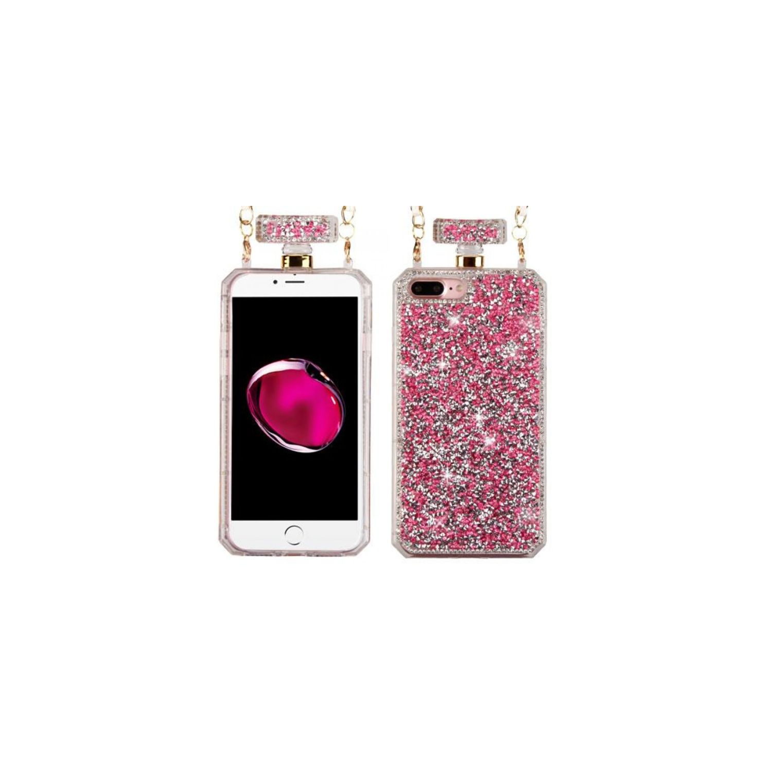 APPLE IPHONE 8/7 (5.5) HOT PINK MINI CRYSTALS DIAMANTE PERFUME BOTTLE CANDY SKIN
