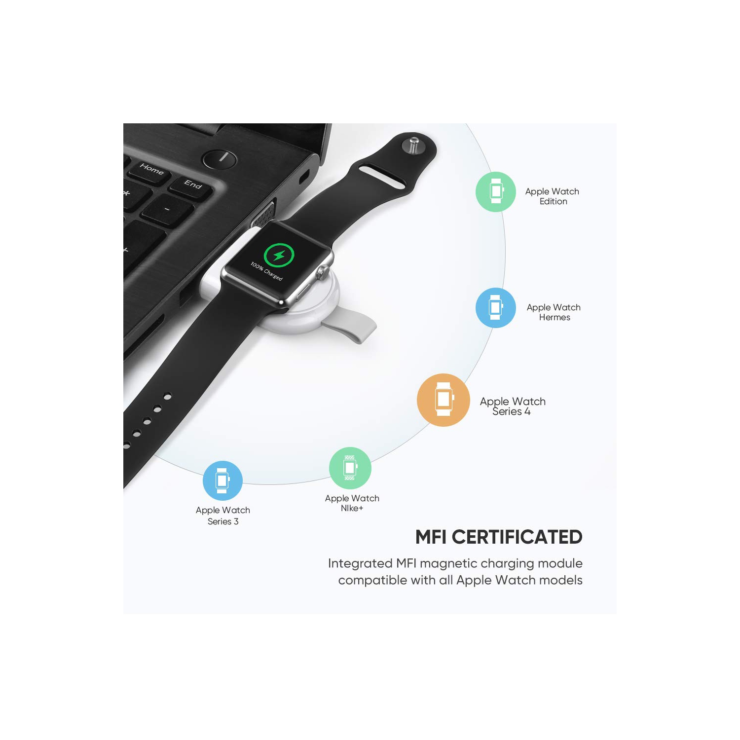 UGREEN Apple Watch charger with string USB-A input:AC 5V 1A White