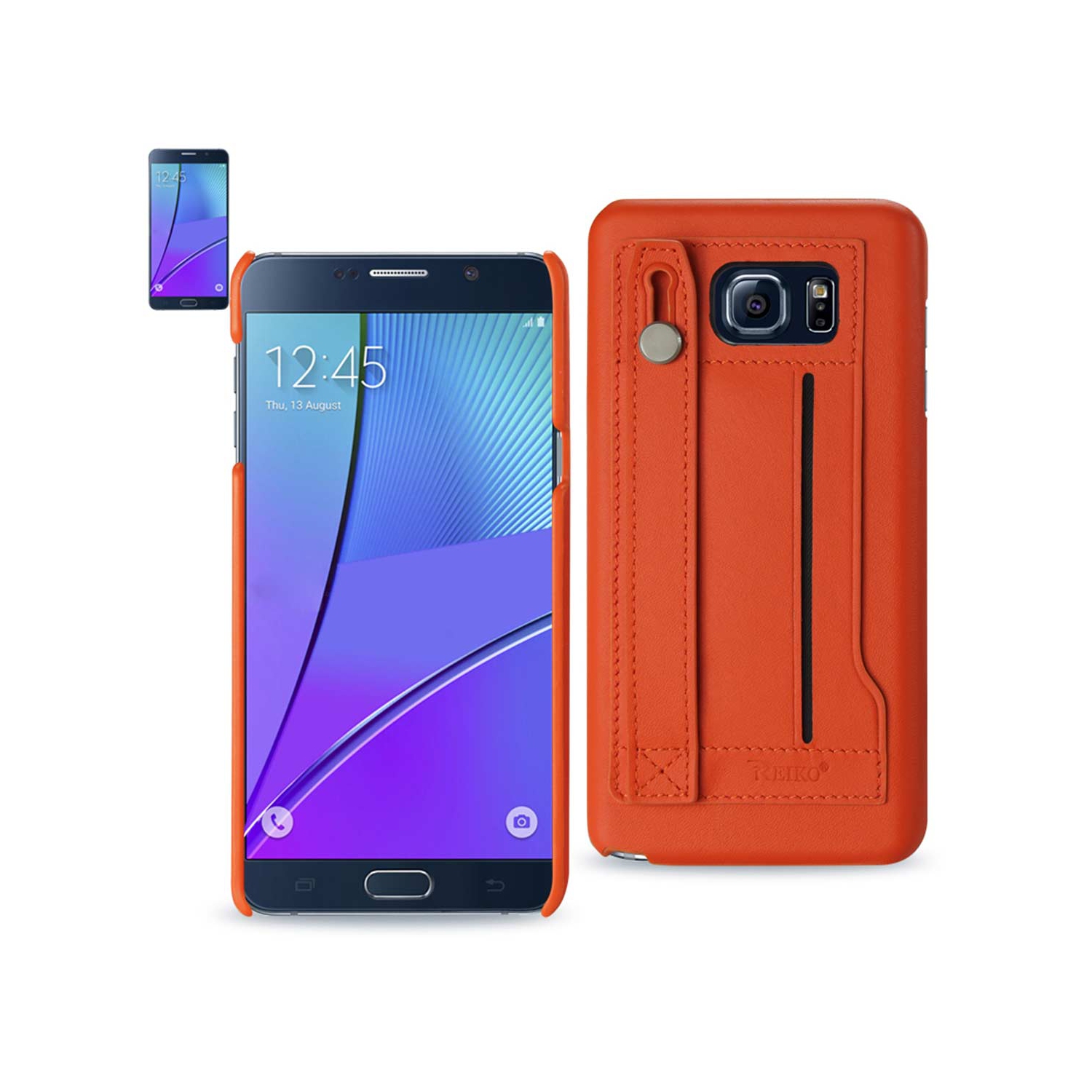 Reiko Samsung Galaxy Note 5 Genuine Leather Hand Strap Case In Tangerine