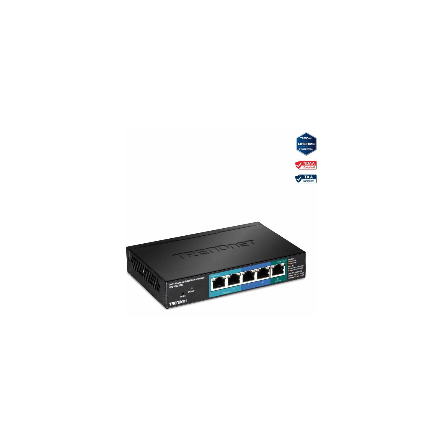 TRENDnet TPE-P521ES 5-Port Gigabit PoE+ Powered EdgeSmart Switch with PoE Pass Through (TPEP521ES)