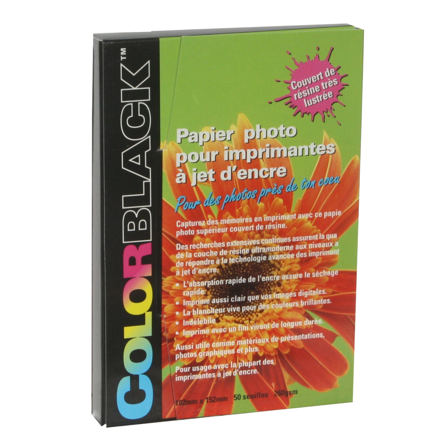 COLORBLACK® 2 Packs of Glossy Resin Coated Inkjet Photo Paper, 4X6 Inches / 102x152 mm, 69lbs / 260gsm, 50 sheets/Pack