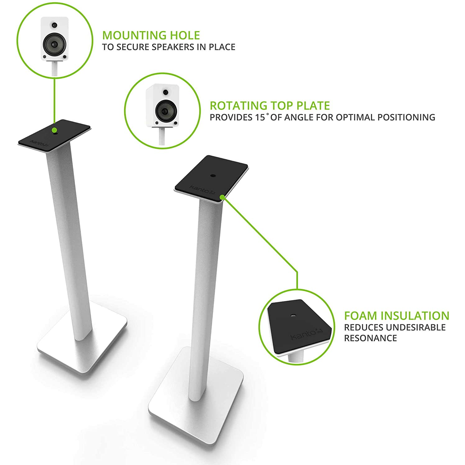 Kanto SP26PLW 26" Bookshelf Speaker Stands, White