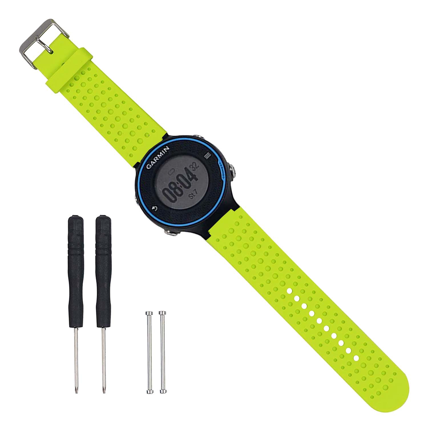 Bracelet de montre en caoutchouc silicone classique de StrapsCo pour Forerunner 220/230/235/620/630 de Garmin - Vert néon