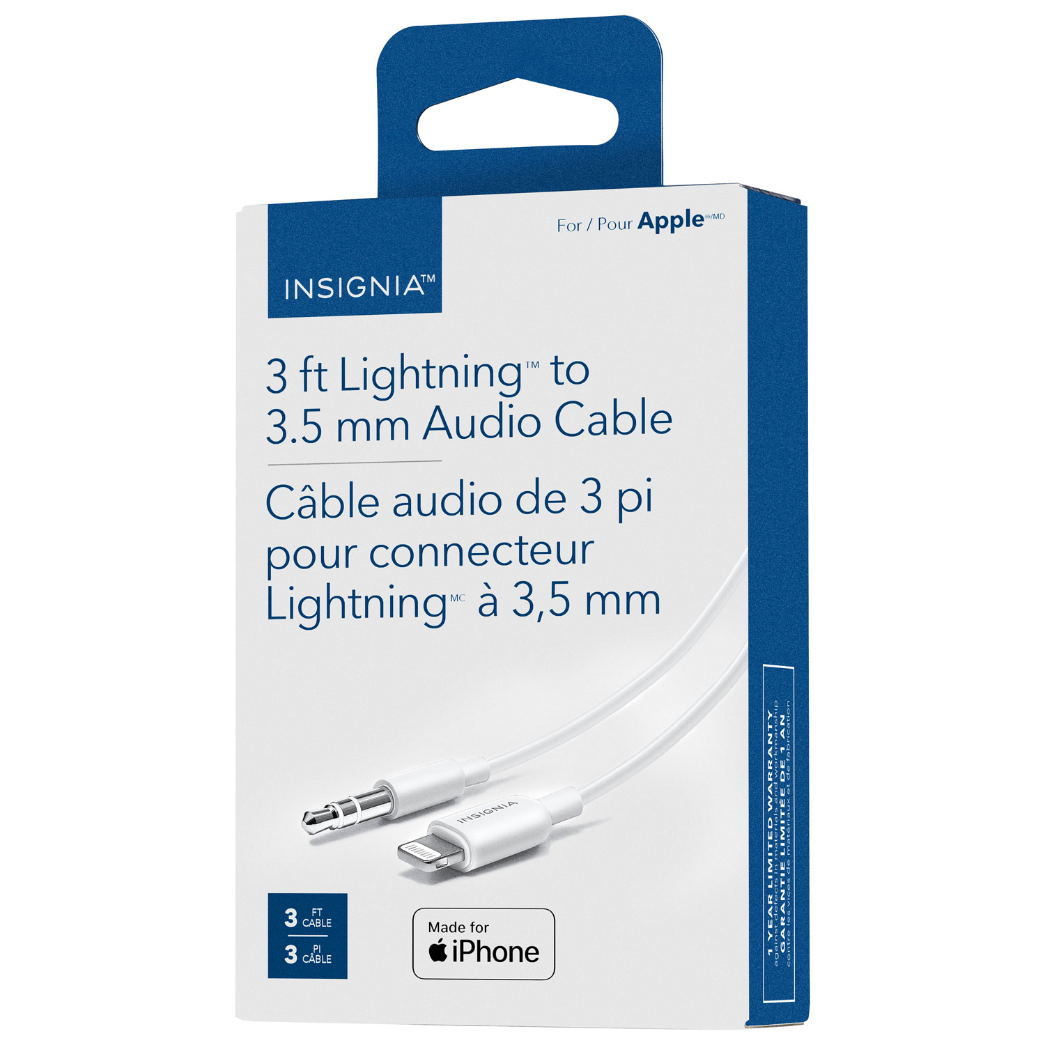 Insignia 0.9m Lightning/3.5mm Stereo Cable - White - Only at Best Buy