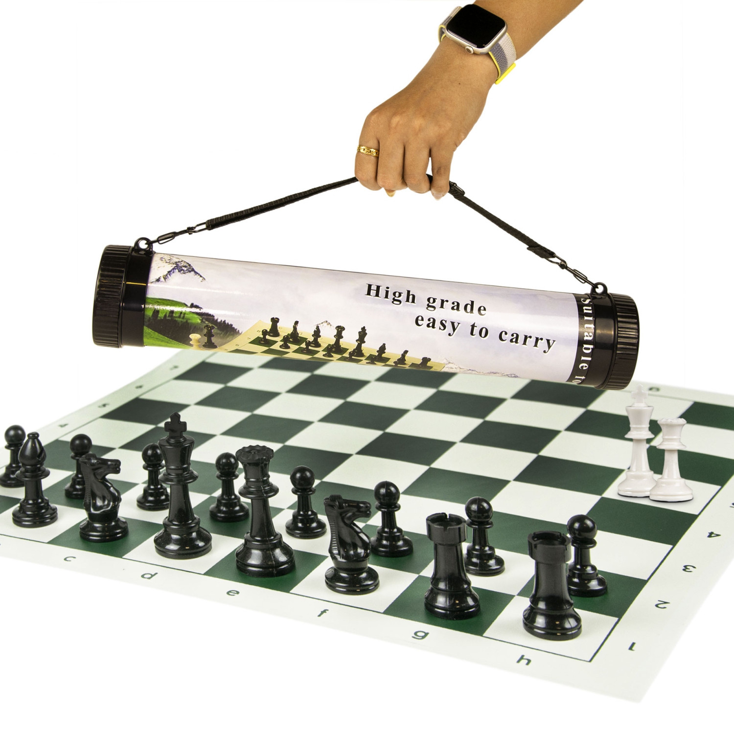 WE Games Roll-up Travel Chess Set in Carry Tube with Shoulder Strap A Great Beginner Chess Set 