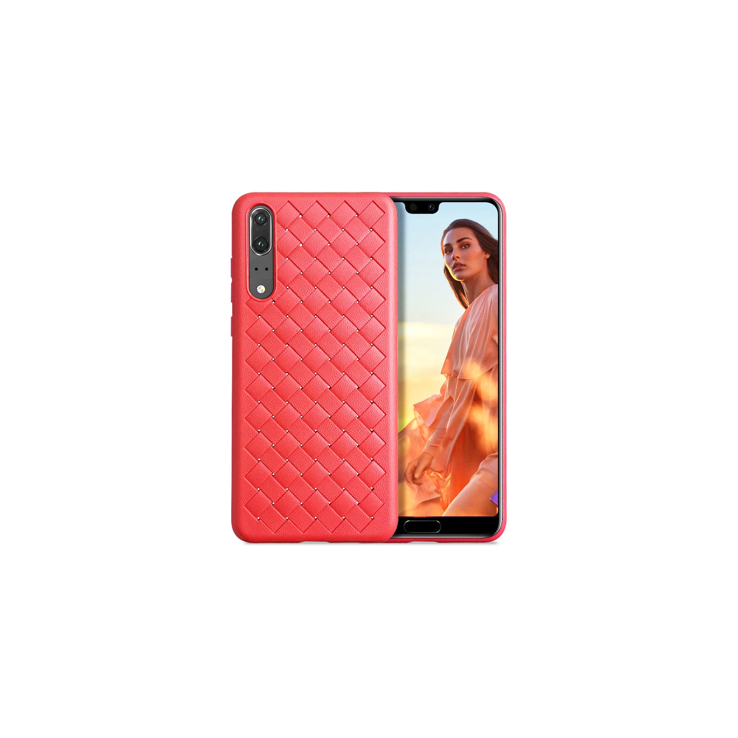 PANDACO Red Leather Cross-Weave Case for Huawei P20