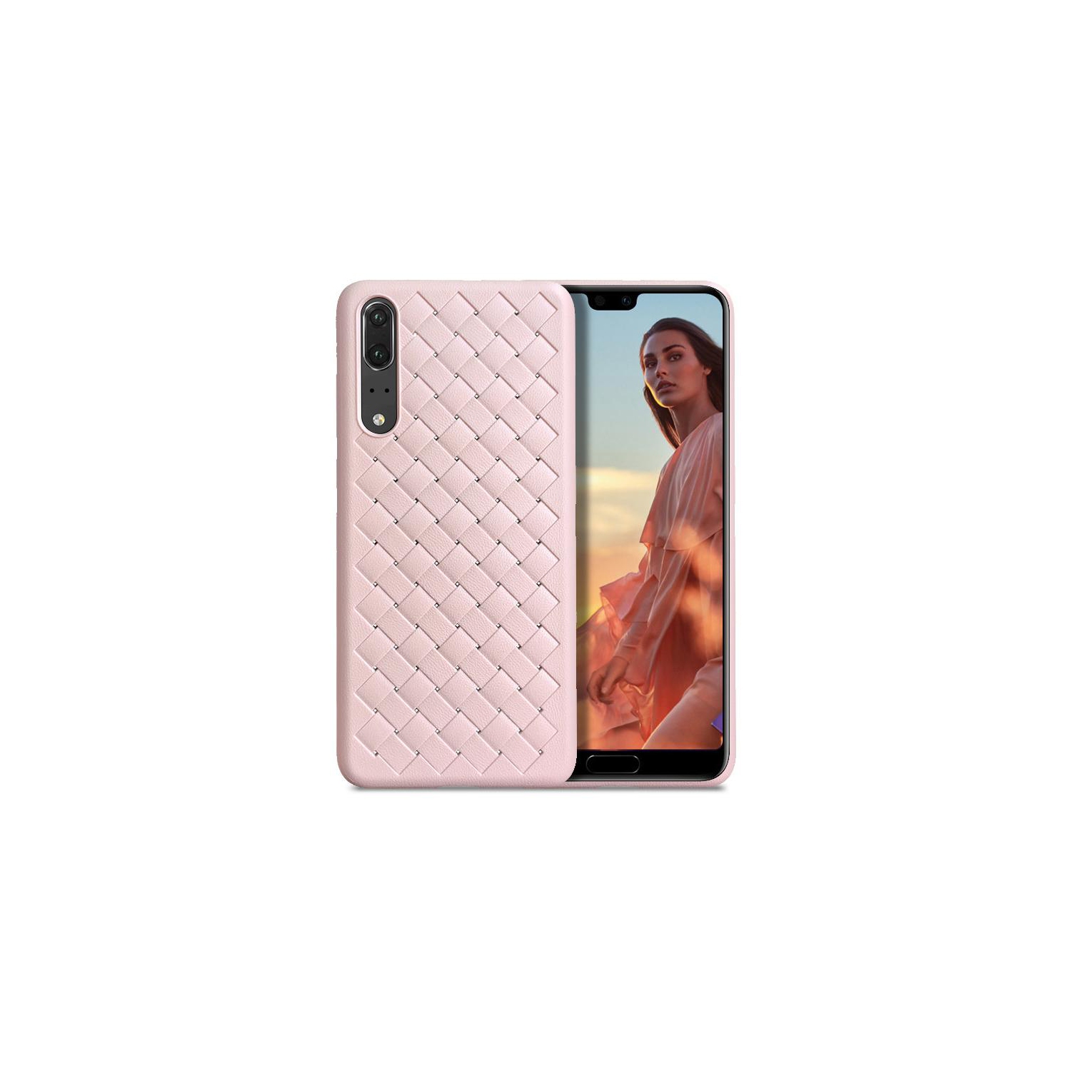 PANDACO Pink Leather Cross-Weave Case for Huawei P20