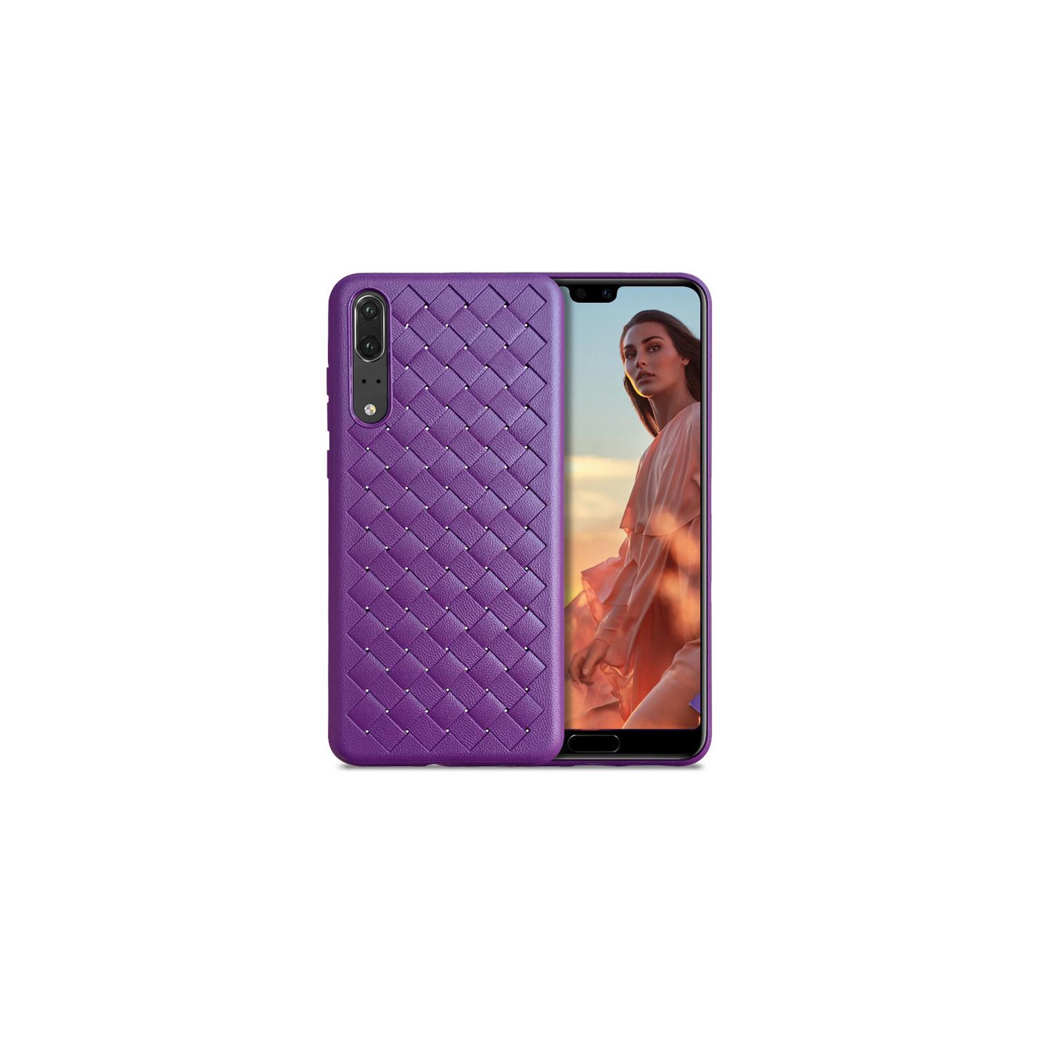 PANDACO Violet Leather Cross-Weave Case for Huawei P20