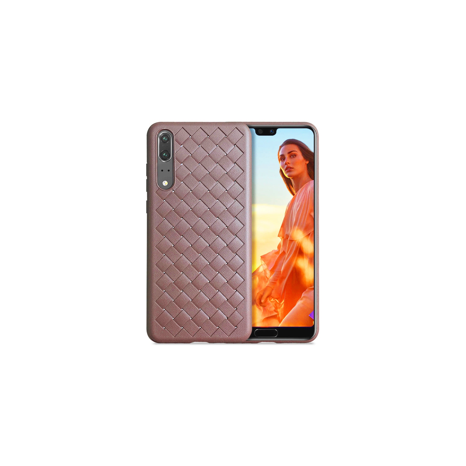 PANDACO Brown Leather Cross-Weave Case for Huawei P20