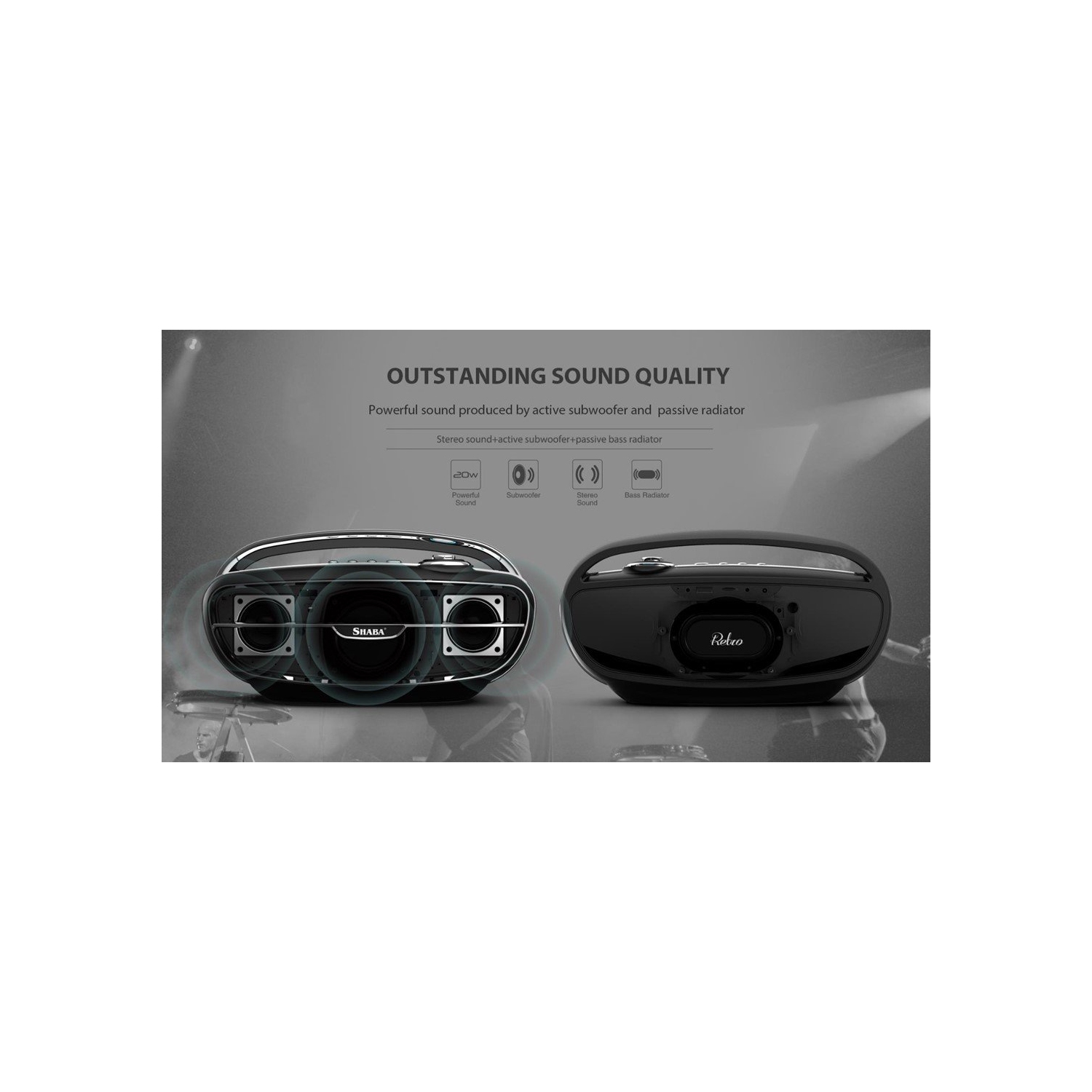 SHABA Retro Style Wireless Stereo Speaker - Black