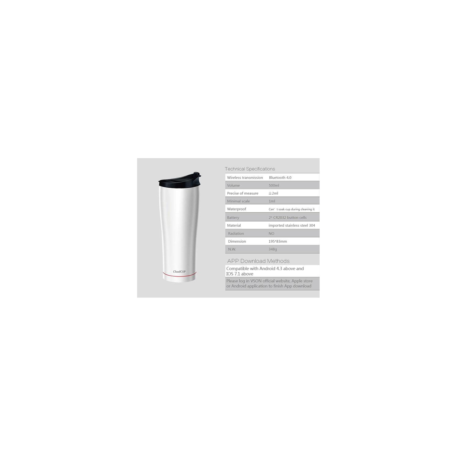 Vson Cloud Cup - Hydration Monitor Smart Vacuum Travel Mug