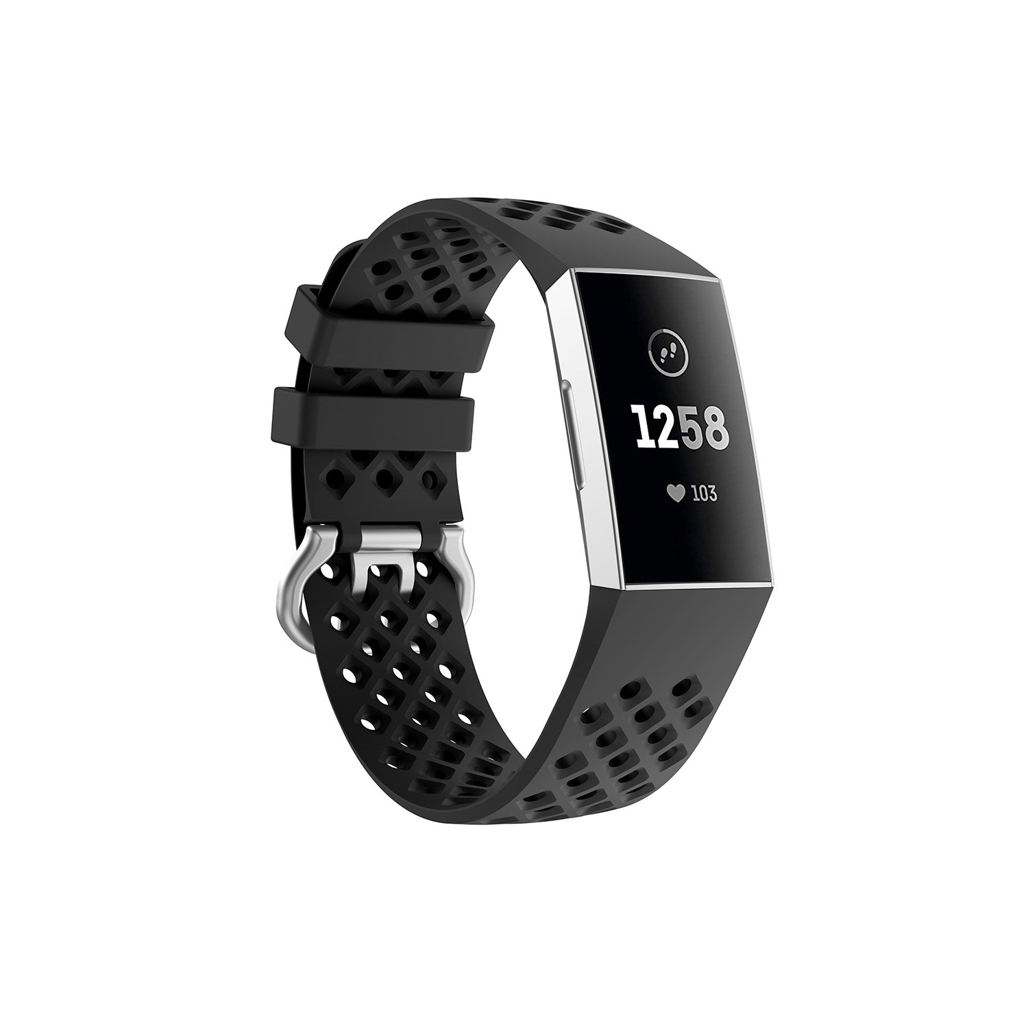 StrapsCo Perforated Silicone Rubber Replacement Watch Band Strap for Fitbit Charge 3 - Medium-Long - Black