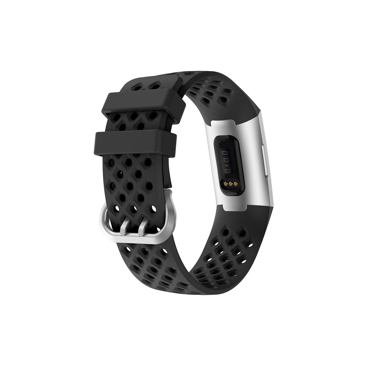 StrapsCo Perforated Silicone Rubber Replacement Watch Band Strap for Fitbit Charge 3 - Medium-Long - Black