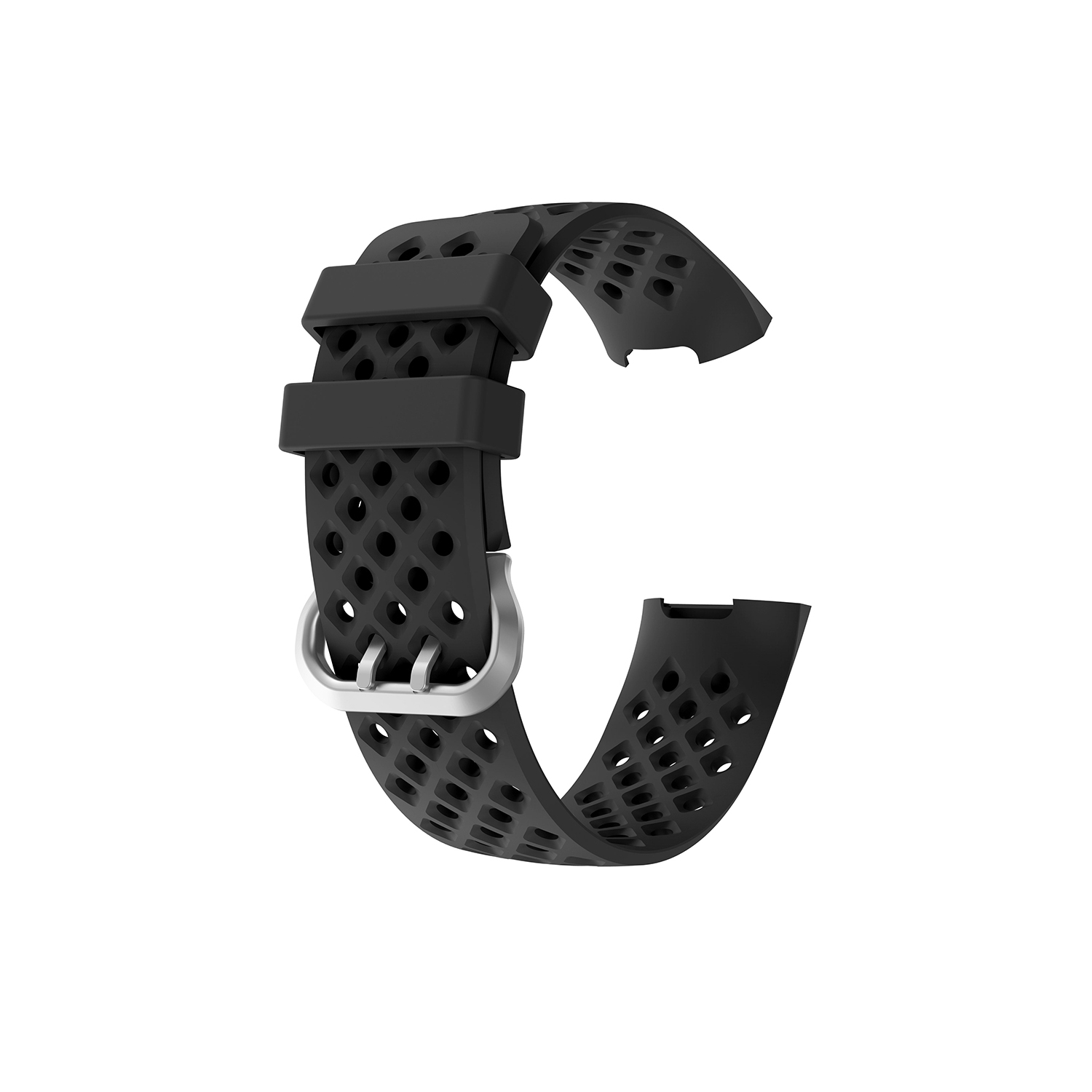 StrapsCo Perforated Silicone Rubber Replacement Watch Band Strap for Fitbit Charge 3 - Medium-Long - Black