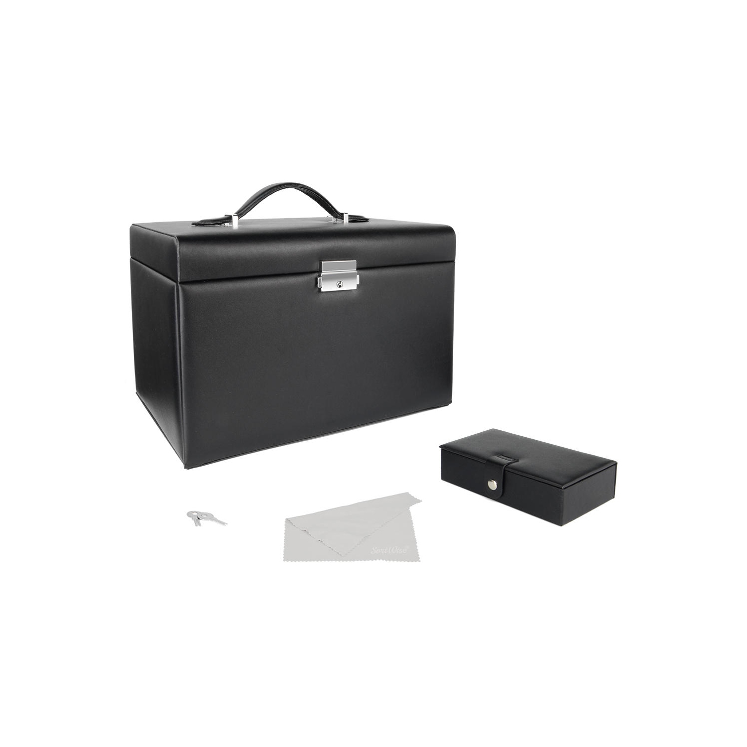 SortWise 3 Layers Lockable Jewelry Boxes 20 Compartments Leather Showcase Storage Organizer Case