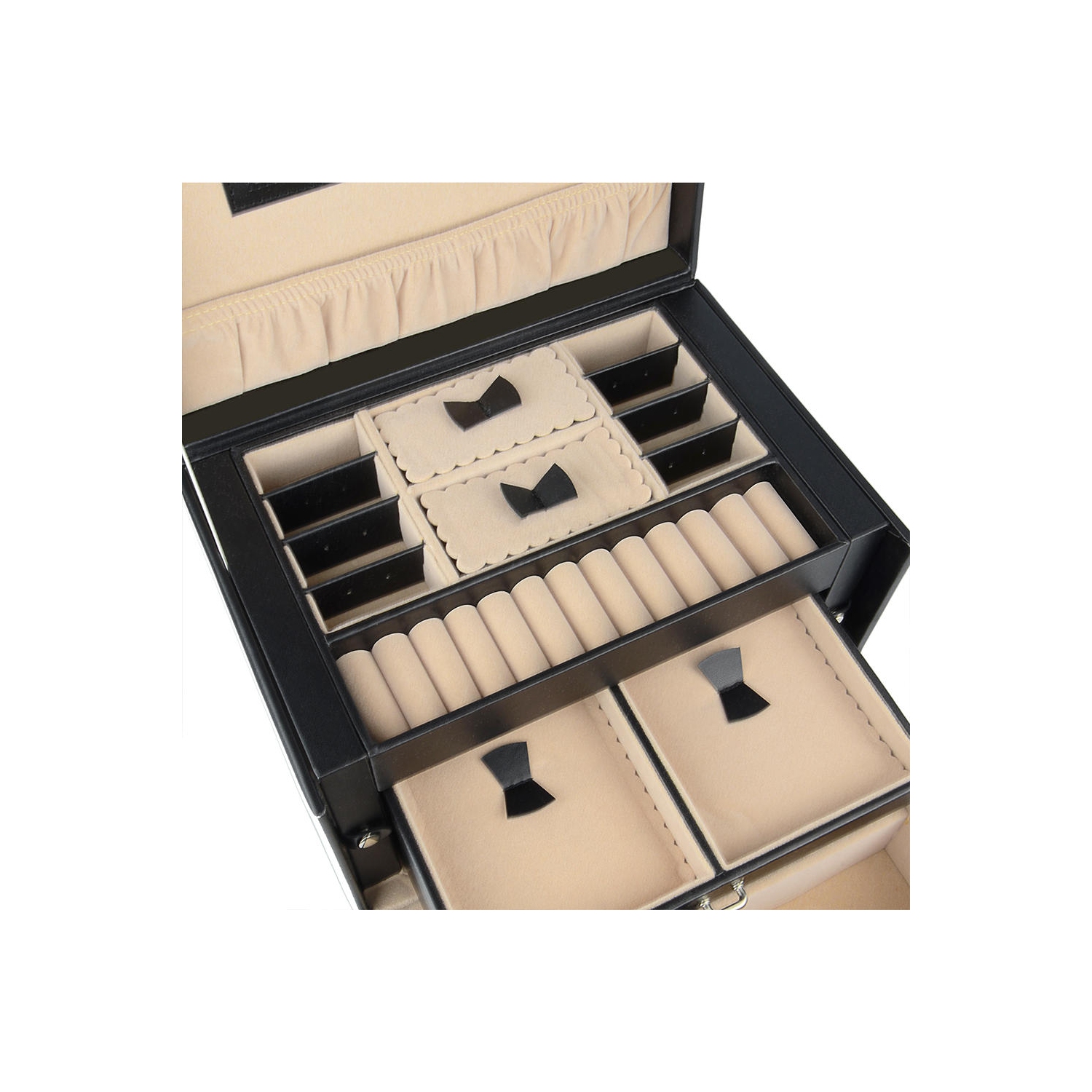 SortWise 3 Layers Lockable Jewelry Boxes 20 Compartments Leather Showcase Storage Organizer Case