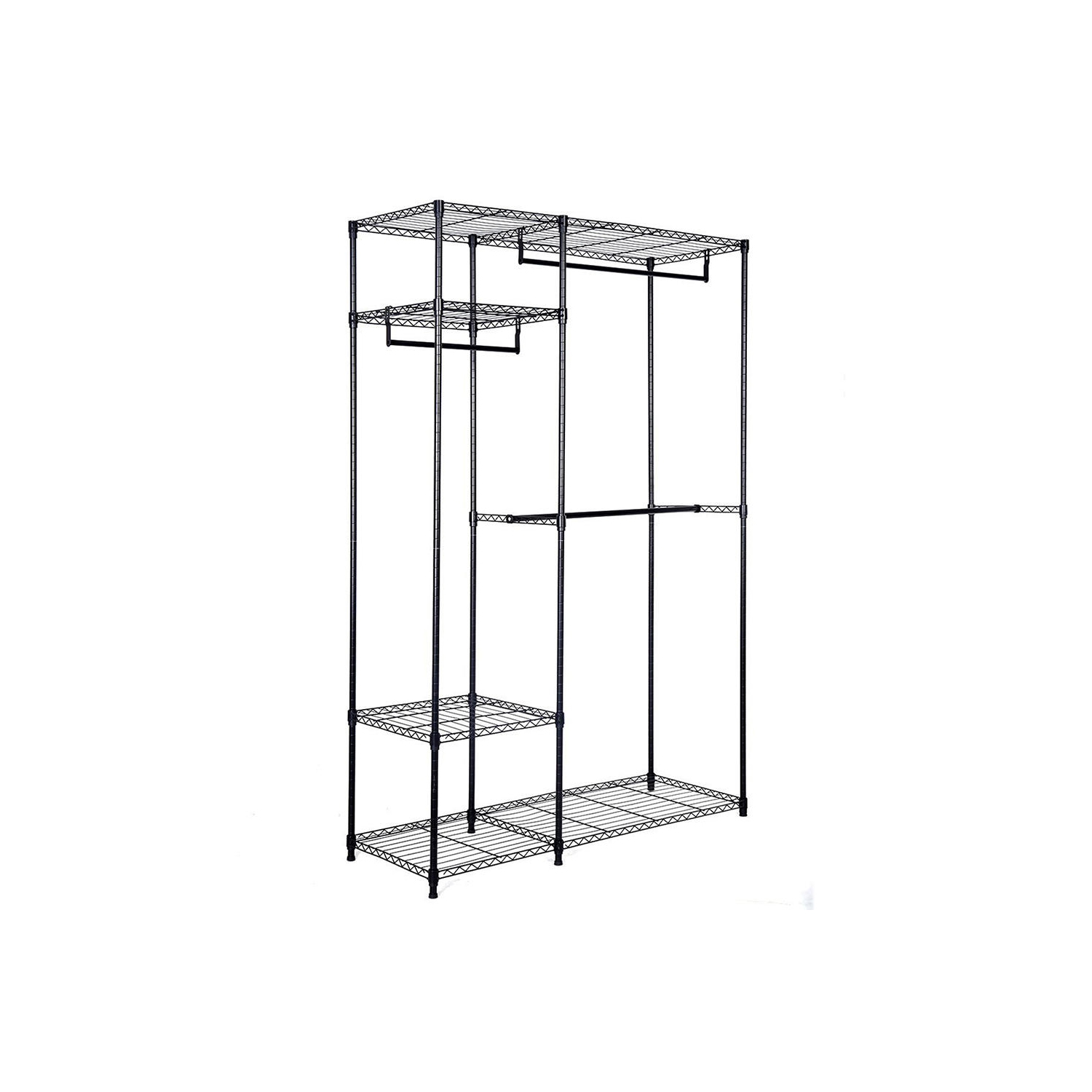 Freestanding Metal Hanging Storage Organizer Rack Wardrobe with Shelves, 3 Hanging Rod Adjustable Utility Closet Organizer Garment Rack