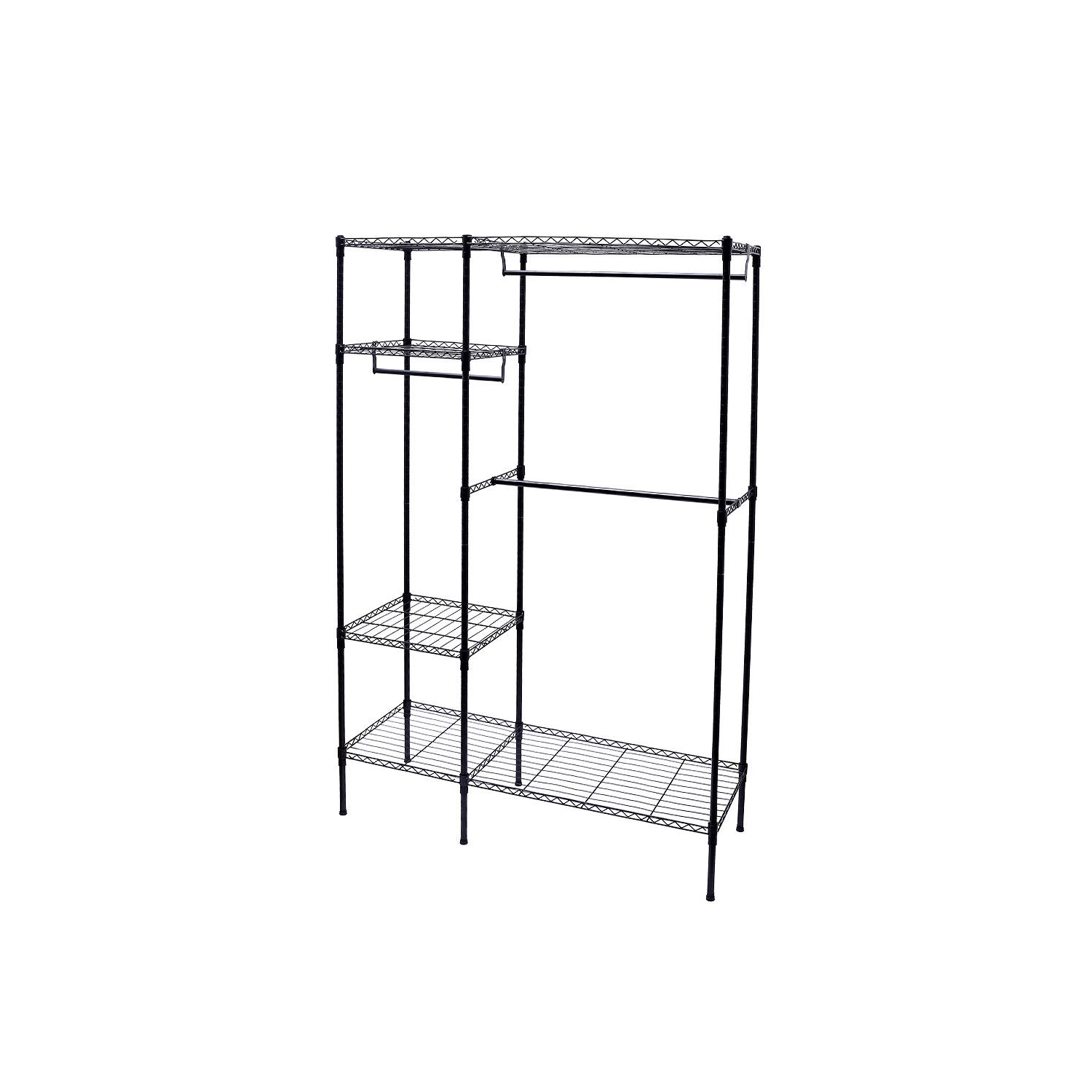 Freestanding Metal Hanging Storage Organizer Rack Wardrobe with Shelves, 3 Hanging Rod Adjustable Utility Closet Organizer Garment Rack