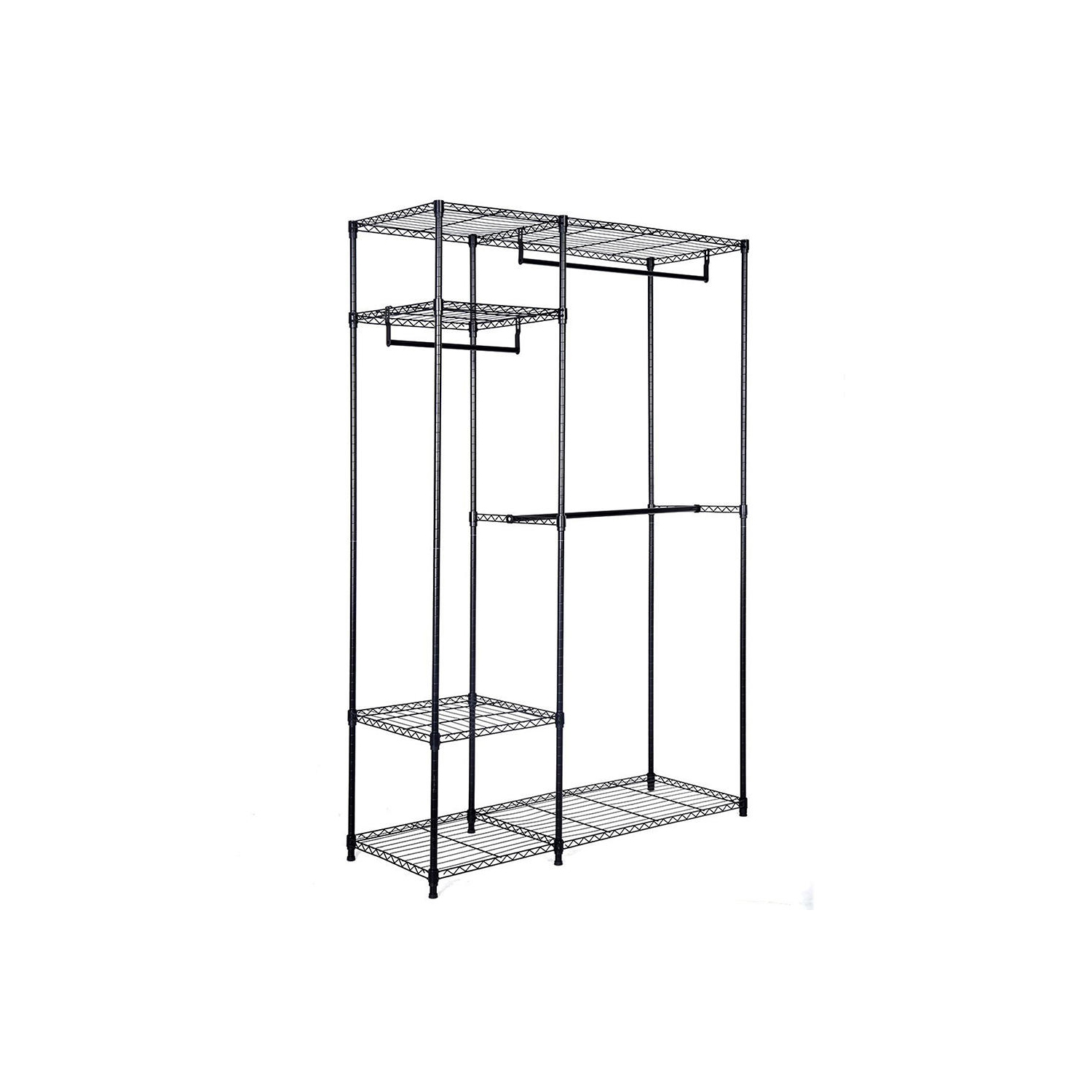 Freestanding Metal Hanging Storage Organizer Rack Wardrobe with Shelves, 3 Hanging Rod Adjustable Utility Closet Organizer Garment Rack
